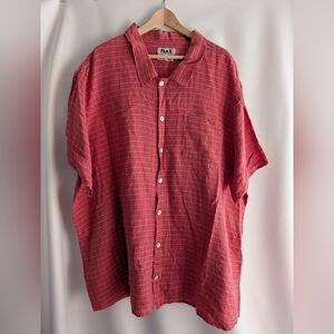 Flax Linen Red Multicolor Windowpane Plaid Button Down Shirt - 3G (XXXL)
